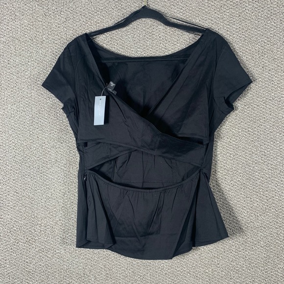 Ann Taylor Top Womens 8P Black Crossback Cut Out Short Sleeve‎ Casual Party - Picture 4 of 11
